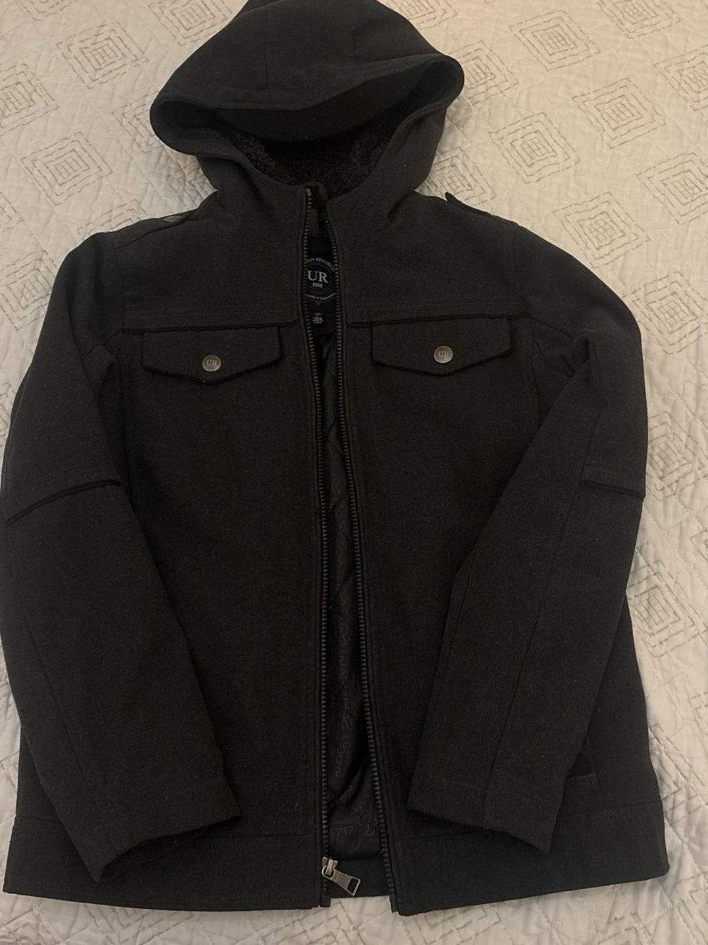 Urban Republic Black Hooded Pea Coat for Kids